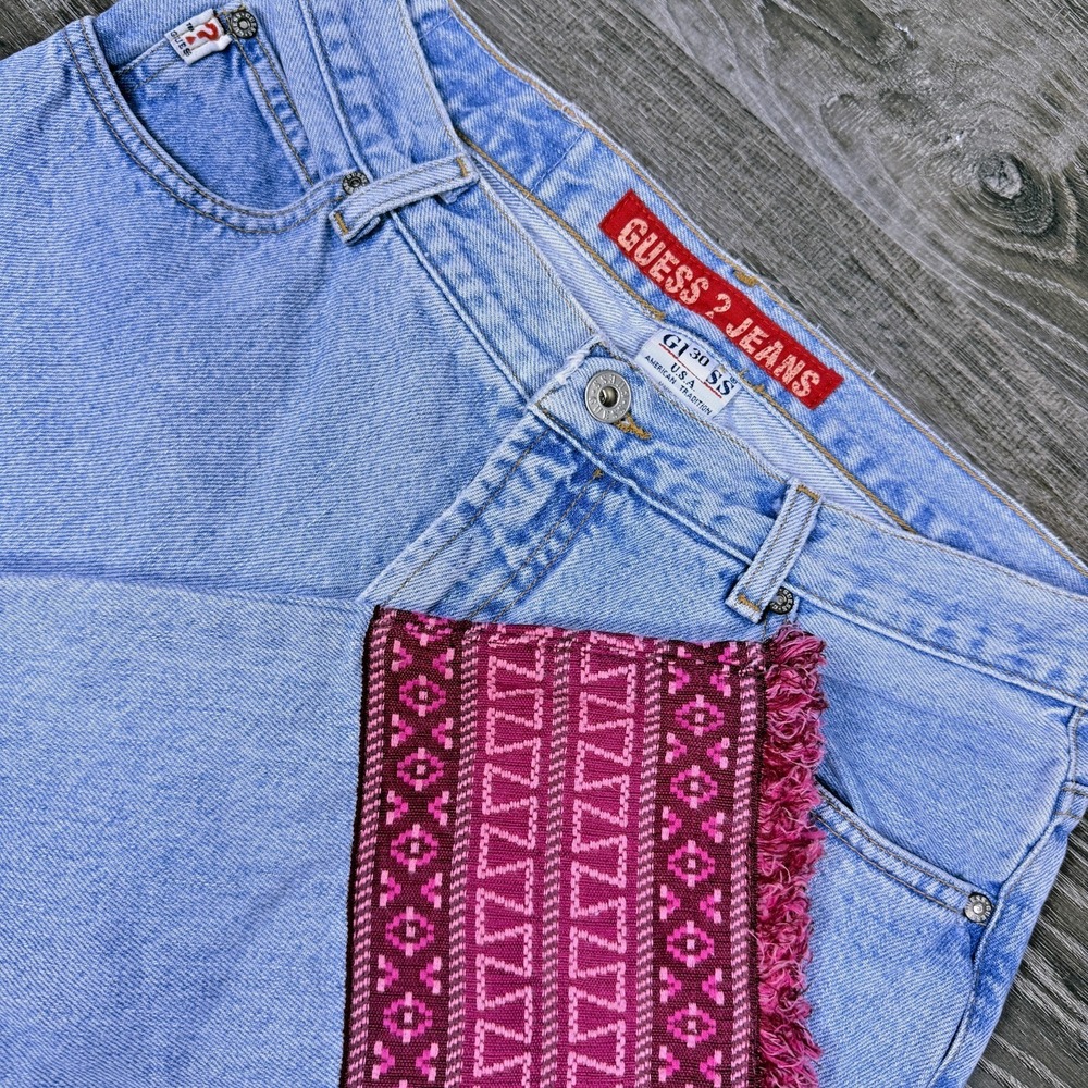VTG‎ Guess Jeans Women's Sz 30x24 Made In USA Western Aztec Hem Boho Cabincore